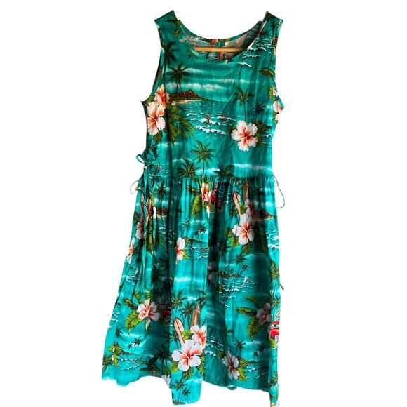 Hilo Hattie Hawaiian Dress Sleeveless Knee Length Beach Floral Green Size Medium - Picture 1 of 8